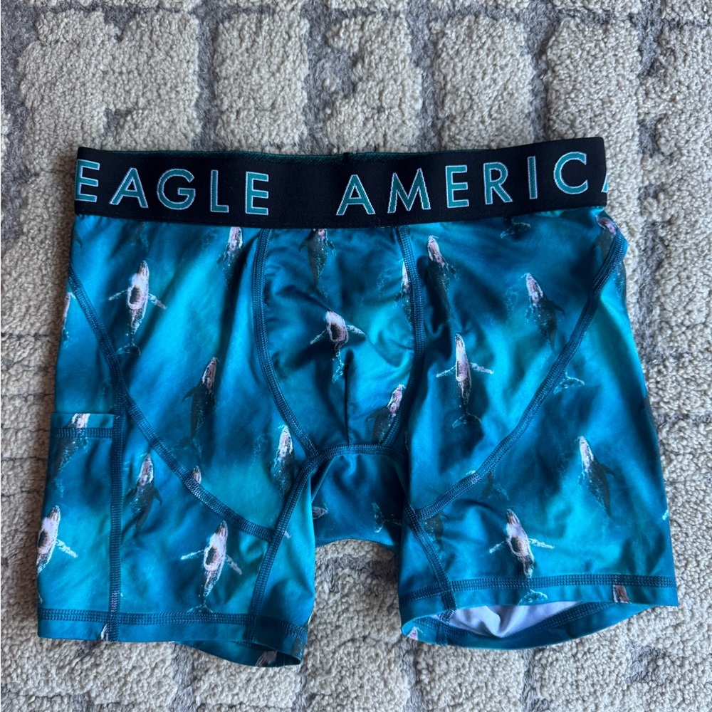 NWOT American Eagle Outfitters Teal Humpback Whale -Print Boxer Briefs - Picture 1 of 6